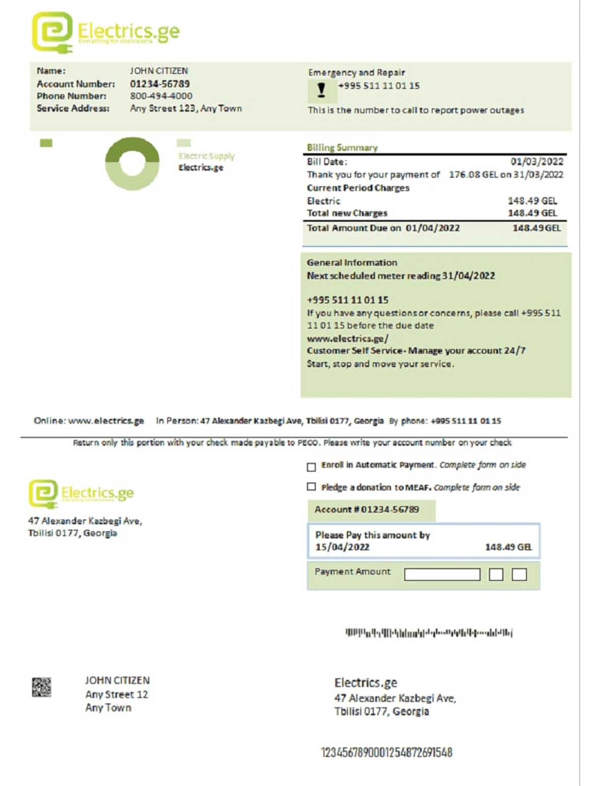 Georgia Electrics.ge utility bill, PDF and Word download template